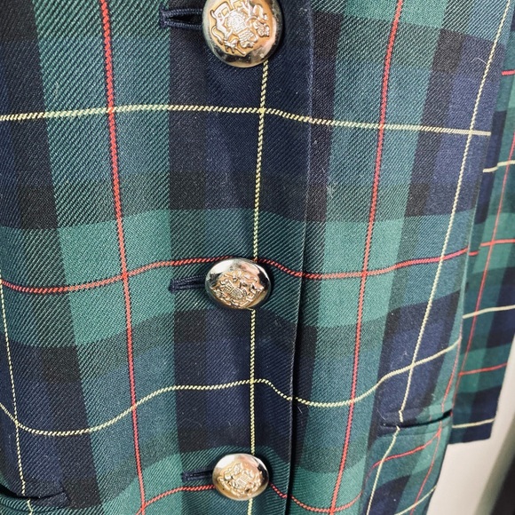 Amanda Smith women vintage plaid buttoned long  blazer pockets Sz 10 green multi - Picture 5 of 9